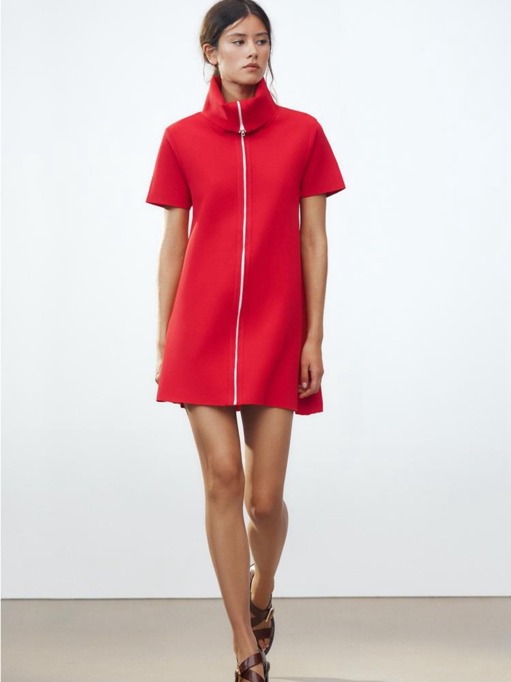 NWT Zara Red Mini Dress with Front Zip sz S